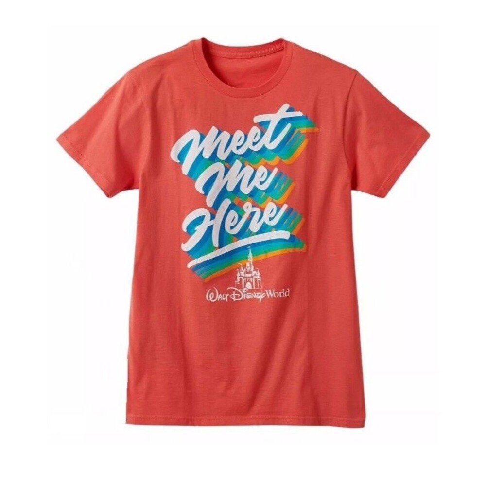 Disney Parks T-Shirt Womens L Cotton‎ Meet Me Here Adult Coral Orange Colorful